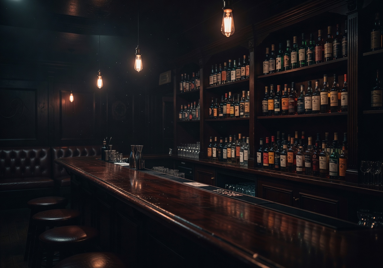 Dark moody bar interior view