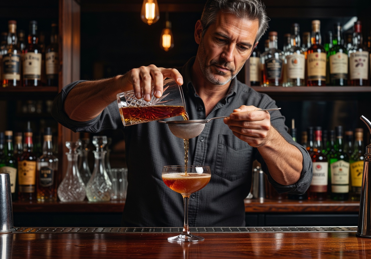 Mixologist pouring a drink